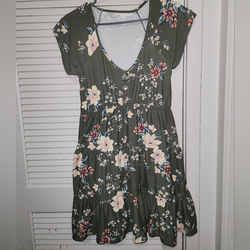 Floral army green plus size dress